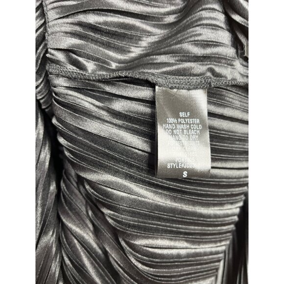 Anna Grace Small Pleated Black Satin Mini Dress V Neck Tiered Party Cocktail - Picture 7 of 12